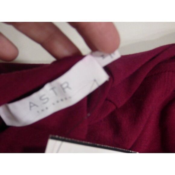 ASTR Asymmetrical Pleated Cutout Mock Neck Sweater Top, Berry, Sz. S - Picture 7 of 11